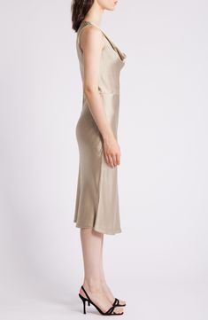 Glossy satin skims your curves in this elegant midi dress designed with a draped cowl neckline. Cowl neck Sleeveless 68% viscose, 32% lyocell Dry clean Imported Dried Sage, Elegant Midi Dress, How To Dry Sage, Designer Midi Dresses, Elegant Midi Dresses, Cowl Neckline, Satin Midi Dress, Nordstrom Dresses, Hugo Boss