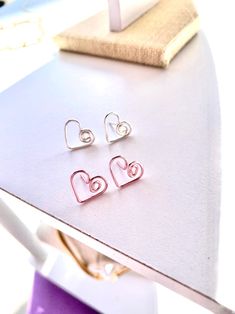 Heart Stud Earrings Special Gift for Her Wire Wrapped - Etsy Heart Earrings With Ear Wire For Valentine's Day, Heart-shaped Earrings For Mother's Day, Heart Earrings Gift For Mother's Day, Heart Earrings As Mother's Day Gift, Valentine's Day Heart Earrings Gift For Her, Mother's Day Double Heart Pierced Earrings, Nickel-free Heart Earrings For Mother's Day, Mother's Day Gift Heart Earrings, Mother's Day Gift Open Heart Earrings