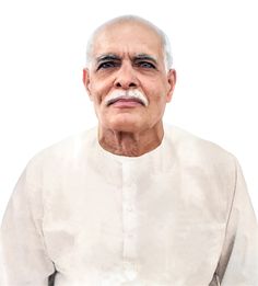 an old man with white hair and mustaches is posing for a photo in front of a white background