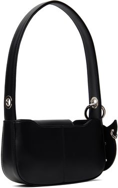 Handcrafted faux-leather shoulder bag in black. · Fixed shoulder strap · Detachable graphic charm at shoulder strap · Magnetic press-stud flap · Broadcloth lining · H4.25 x W8 x D2 Supplier color: Black Double Handle Leather Baguette Bag With Metal Hardware, Evening Flap Bag With Adjustable Strap And Double Handle, Evening Flap Bag With Adjustable Double Handle, Evening Flap Shoulder Bag With Metal Hardware, Trendy Flap Bag With Removable Pouch For Work, Chic Bucket Bag With Silver-tone Hardware And Double Handle, Evening Shoulder Bag With Metal Hardware And Double Handle, Evening Flap Shoulder Bag With Adjustable Strap, Everyday Double Handle Baguette Bag With Metal Hardware