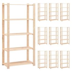 four wooden shelves are shown in different positions