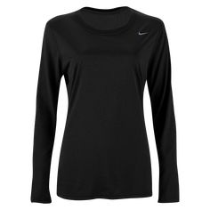 Nike Women's Legend Long Sleeve Poly T-Shirt. Train with the Swoosh and feel the difference. Dri-FIT training top looks like a tee but performs like a training jersey. Lightweight, moisture wicking training top with screened Nike logo. 100% polyester. Nike Dri-fit T-shirt For Running, Sportswear Tops With Team Name For Sports, Nike Functional Crew Neck Top, Functional Nike Crew Neck Top, Dri-fit Moisture-wicking Tops For Sports Events, Moisture-wicking Dri-fit Tops For Sports, Nike Long Sleeve Moisture-wicking T-shirt, Nike Dri-fit Breathable Tops, Nike Technical Breathable Tops