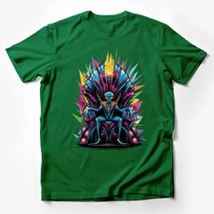 Embrace the cosmos with this vibrant Alien Throne graphic t-shirt! Featuring a stunning illustration of an alien seated majestically on a futuristic throne, this tee is perfect for sci-fi fans and art lovers alike. The rich colors and dynamic composition create a captivating design that stands out in any crowd. Made with high-quality materials, this shirt is comfortable for all-day wear and is sure to spark conversations. Custom graphic T-Shirt.Customize your color Green Tops With Graphic Design For Fan Merchandise, Pop Culture Multicolor Top With Front Print, Multicolor Graphic Design T-shirt For Fans, Green T-shirt With Front Print For Fans, Green Graphic Print T-shirt For Fans, Multicolor Graphic Tee For Fan Merchandise, Graphic Tee Multicolor Shirt For Fan Merchandise, Green Graphic Tee With Sublimation Design, Multicolor Graphic Design T-shirt For Fan Merchandise