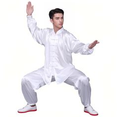 PRICES MAY VARY. Appropriate for: men and women Material:Korean Silk (70% silk + 30% polyester) loose fitting Tai Chi Uniform luxurious soft silky feel keeping you cool and comfortable. Lightweight around 400g Includes long sleeve Shirt and Pants.The shirt features frog buttons and mandarin collar, Pants have elastic waist and leg to fit comfortably Comfortable wearing. Beautifully soft and elegant. A must have for those practicing Tai Chi . Please refer to the size charts and choose according t Kung Fu Clothing, Frog Buttons, Kung Fu Pants, Sports Uniforms, Chinese Traditional, Kids Luggage, Tai Chi, Shirt And Pants, Size Charts