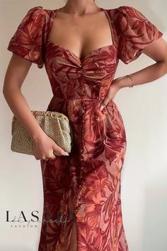 Lasaky - Sophisticated Ruched Ruffled Off-Shoulder A-Line Maxi Dress with Bubble Sleeves A Line Maxi Dress, Line Dresses, Flower Skirt, A Line Dresses, Hip Dress, Types Of Skirts, Summer Dresses For Women, Floral Print Dress, Women's Fashion Dresses