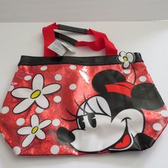 Minnie Mouse Tote Shopping Bag Red Glitter Purse Daisies Nwt Disney Store Brand: Disney Store Size: Medium Height: 11.5" Width: 16" Depth Inside: 10" Inside Pockets: None Outside Pockets: None Strap Drop: 7" Color: Red Sparkle Season: Any Other Details: This Is Great For A Disney Vacation To Take Along For Your Souvenirs, Sweaters, Snacks, Etc. Cute Red Minnie Mouse Bag, Red Minnie Mouse Bag For Disney Fan Events, Disney Minnie Mouse Red Bags, Red Minnie Mouse Bag For Daily Use, Red Minnie Mouse Bags, Carpet Bag Purse, Disney Tote Bags, Glitter Purse, Disney World Christmas