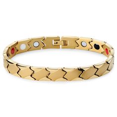 * Tough and lightweight titanium construction 
 * Stunning gold tone finish 
 * Four magnets on the inside Modern Gold-tone Stainless Steel Bracelet, Elegant Gold Magnetic Bracelets, Elegant Gold Magnetic Bracelet, Men's Bracelets, Titanium Bracelet, Anchor Bracelet, Wide Bracelet, Engraved Bracelet, Leather Cuffs Bracelet