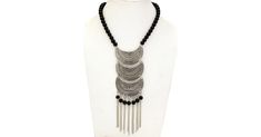 Three Crescents Silver Black Modern Necklace in Jewelry - Classic tribal necklace design is given a modern look with clean black beads around the neck. Features: Handmade,Sale|22.49|. Black Metal Crescent Necklace, Black Crescent Metal Necklace, Black Metal Long Beaded Necklace, Black Long Metal Beaded Necklace, Bohemian Metal Beaded Necklace With Black Beads, Bohemian Black Beaded Metal Necklace, Metal Necklaces With Black Beads For Festival, Festival Metal Necklace With Black Beads, Oxidized Silver Necklace