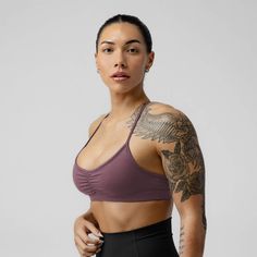 strive bra orchid main 4-way Stretch Sports Bra With Straps For Gym, Gym Sports Bra With 4-way Stretch Straps, Strappy Sports Bra With Light Support And Stretch, Solid Strappy Sports Bra For Yoga, Solid Color Strappy Sports Bra For Yoga, Strappy Nylon Sports Bra For Yoga, Adjustable Straps Sports Bra For Light Exercise, Adjustable 4-way Stretch Sports Bra For Light Exercise, Strappy 4-way Stretch Sports Bra