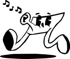 a black and white drawing of a cartoon character with music notes coming out of his mouth