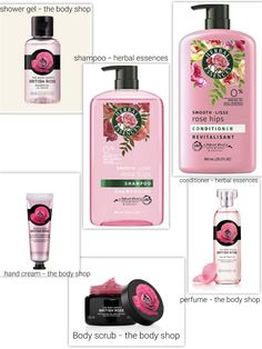 Rose Beauty Products, Rose Shower Products, British Rose Body Shop, Smell Like Roses Products, Herbal Essence Shampoo