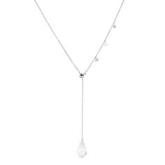 Classic and adjustable, this Double Slider Lariat Necklace With Crystal Drop will soon be your favorite piece in your jewelry box! One of most popular necklaces, it is set with asymmetric crystals in 925 Sterling silver. Style this necklace styles as a choker, lariat or a simple pendant necklace. The back slider allows you to adjust the overall length, while the front slider allows you to adjust the front lariat length. The crystal drop is a fun pendant that can match any outfit! Crystal accents Crystal Clavicle Chain Backdrop Necklace As Gift, Crystal Backdrop Necklace With Clavicle Chain For Gifts, Adjustable Sterling Silver Crystal Necklace, Crystal Lariat Clavicle Chain Jewelry, Crystal Clavicle Chain Lariat Jewelry, Elegant Adjustable Crystal Necklace, Sterling Silver Lariat Backdrop Necklace With Adjustable Chain, Sterling Silver Briolette Necklace With Adjustable Chain, Elegant Adjustable Teardrop Pendant Crystal Necklace