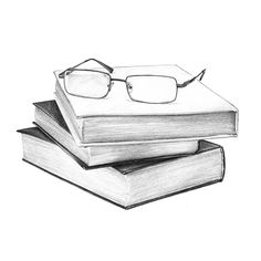 a stack of books with glasses on top