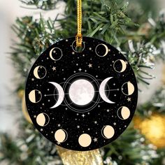 Wicca Triple moon Christmas ornament-MoonChildWorld Witchy Yule Decor, Witchy Christmas Tree, Wicca Christmas, Wiccan Christmas, Wiccan Yule, Celestial Christmas, Pagan Tree, Yule Ornaments, Yule Cat