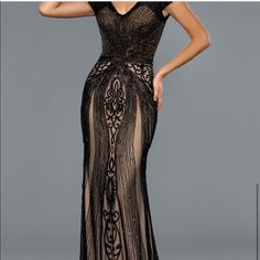 Heavy Beaded Evening Dress. Stella Couture 1920s Evening Gowns, Evening Wear Dresses, Black Evening Dress, Black Evening Dresses, Black Tan, Black And Tan, Evening Dress, Evening Gowns, Evening Dresses