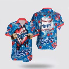 Customized MLB Los Angeles Dodgers Hawaiian Shirt Tropical Pattern For Fan MLB  It’s the perfect combination of Hawaiian style and MLB fandom. These unique MLB Hawaiian shirts are a must-have for football enthusiasts. Show your team spirit in a fun and tropical way by the beauty of Hawaii. Made from high-quality materials, they provide comfort... Blue Fan Gear Top With Baseball Collar, Blue Top With Baseball Collar For Fan Gear, Blue Baseball Collar Top For Fan Gear, Short Sleeve Baseball Jersey With Team Logo For Fans, Short Sleeve Baseball Jersey With Team Logo, Sporty Short Sleeve Baseball Jersey For Fans, Sports Fan Baseball Jersey With Team Name, Short Sleeve Baseball Jersey For Fans, Collegiate Style Short Sleeve Baseball Jersey