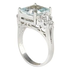 Stamped: 14K White Gold Total Ring Weight: 5.0 Grams Ring Length: N/ARing Width: N/A Gemstone Weight: Total Natural Aquamarine Weight is 3.00 Carat (Measures: 9.00x9.30 mm) Color: Blue Diamond Weight: Total Natural Diamond Weight is 0.40 Carat Quantity: 10 Color: F-G, Clarity: VS2-SI1 Face Measures: 9.00x18.45 mm Sku: [703766W] Elegant Blue Topaz Diamond Ring For Formal Occasions, Elegant Formal Rings With Blue Topaz, Formal Asscher-cut Diamond Ring With Accent Stones, Formal Asscher Cut Diamond Birthstone Ring, Formal Asscher Cut Diamond Ring With Accent Stones, Elegant Formal Blue Topaz Rings, Classic Blue Topaz Gemstones For Formal Occasions, White Gold Asscher Cut Birthstone Ring For Formal Occasions, Exquisite Rings With Accent Stones For Formal Occasions