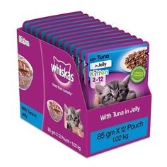 six boxes of cat food with tuna in jelly, 85gm x 12 pouchs