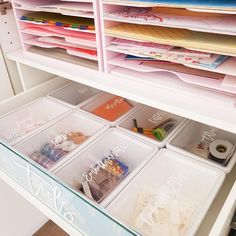 the drawers are filled with crafting supplies