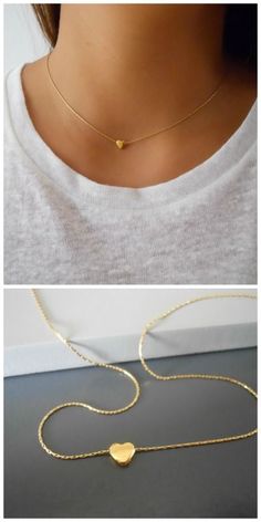 A minimal and simple gold heart necklace. Studs Earrings Gold India, Heart Bead Necklace, Simple Elegant Necklace, Latest Jewellery Trends, Trending Necklaces, Gold Filled Necklace, Earring Trends, Image Description, Black Diamond Ring Engagement