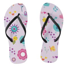 Summer is fun when you're wearing cool flip flops. Playful Summer Vacation Flip Flops, Playful Sandals For Summer Vacation, Multicolor Sandals For Poolside Spring, Spring Beach Sandals With Floral Print, Trendy Floral Print Beach Sandals, Floral Print Beach Sandals For Spring, Multicolor Sandals For Poolside And Summer, Fun Summer Vacation Flip Flops, Flower Shaped Summer Sandals For Spring