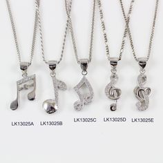 "LarkKing LK13025 Sterling silver music necklace, silver music note necklace, silver treble clef pendant, eighth note, double quaver, double semiquaver charm necklace, silver music jewelry for women, music necklace for men, gift for musician, gift for music lovers. There are 5 styles of music note pendants available. Pendant material: White gold plating sterling silver with cubic zirconia crystal, solid 925 sterling silver Necklace Chain: High quality unique solid 925 sterling silver chain with Silver Music-themed Metal Jewelry, Music-themed Silver Metal Jewelry, Silver Music-themed Metal Necklace, Silver Music-themed Round Jewelry, Nickel-free Silver Music-themed Necklaces, Silver Music-themed Charm Jewelry, Silver Music-themed Jewelry With Charms, Music-themed Silver Pendant Necklace, Nickel-free Sterling Silver Music-themed Necklace