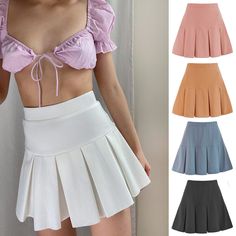 F00008028-305 High Waist Pleated Skirt, Short Pollera, High Waisted Pleated Skirt, Tennis Skirts, Winter Skirt, Pleated Mini Skirt, Solid Dress, Types Of Skirts, Pure Color