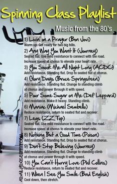 a poster with the words spinning class playlist on it