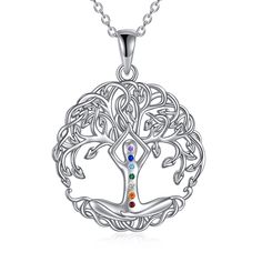 PRICES MAY VARY. 💎DESIGN💎: Tree of life jewelry has gained popularity due to its beautiful symbolic meaning of love, spirituality and protection.The 7 chakra necklace represents the 7 spiritual forces in the human body, including the physical elements of the earth, water, fire, air and ether (space), and the elements of light and cosmic energy. 💎MATERIAL💎: Chakra pendant Necklace is made of 925 sterling silver with sparkling zirconia. It has high polished surface and won’t get fade and will Chakra Healing Stones, Jewelry Girl, Tree Of Life Jewelry, Healing Stones Necklace, Chakra Pendant, Chakra Necklace, Chakra Jewelry, Tree Necklace, 7 Chakra