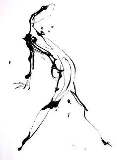 a black and white drawing of a woman in the air with her legs spread out