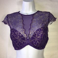 Nwt Size L By B.Temptd Bralette With A High Neckline In Eggplant Deep Purple And Gold Lace Details With A Lovely Little Tie Detail In The Back. Purple Tops With Built-in Bra For Night Out, Purple Underwire Bra For Party, Purple Underwire Bra For Night Out, Gold Lace, Lace Bralette, High Neckline, Purple Gold, Deep Purple, Eggplant