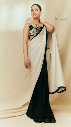 Monochrome Indian Outfits, Tamanna Bhatia, Gaun Fashion, Dress Art, Indian Saree Blouses Designs, Simple Sarees, Indian Fashion Saree