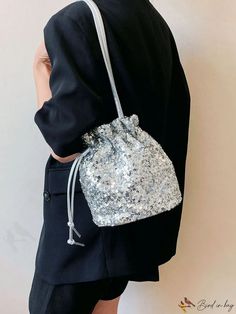 BirdinBag - One Shoulder Sequin Drawstring Bag - Perfect for Summer! Word Wrap, Bag Bag, Polyester Material, Drawstring Bag, Bucket Bag, Sequin, One Shoulder, Bag Lady, Shoulder Bag