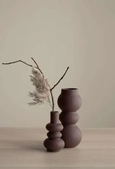 two vases with plants in them sitting on a table