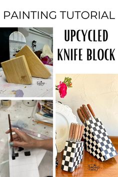 the instructions to make upcycled knife block gold highlights for crafts and home decor