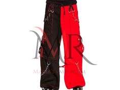 🔥 Elevate Your Style with Half Black Half Red Gothic Cargo Pants With Stripes! 🔥 🛒 Add to Cart Now for the Ultimate Gothic Fashion Upgrade 🛒 Are you tired of blending into the crowd, feeling like your style is missing that 🔥 factor? Do you yearn for a fashion statement that truly represents your unique identity, with a touch of Gothic, Cyber, Y2K, Techwear, Steampunk, Cyberpunk, Tripp, Emo, and the versatility of convertible pants to shorts? 😭 The Pain of Conformity 😭 We understand the pa Gothic Red Bottoms For Alternative Fashion, Y2k Black Pants For Alternative Fashion, Edgy Red Pants For Streetwear, Edgy Red Bottoms For Alternative Fashion, Red Punk Bottoms For Alternative Fashion, Red Punk Style Bottoms For Alternative Fashion, Red Punk Pants For Streetwear, Red Punk Style Pants For Streetwear, Black Y2k Bottoms For Cosplay