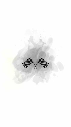 two checkered flags are on the side of a black and white background with watercolor stains