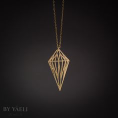 Geometric necklace - Large geometric rhombus, the perfect  to add a ★spark★ to your outfit every day. So simple so beautiful.  ★ Comes in our signature gift box, ready for gift giving.  ★ Available in Gold [ gold-filled chain & gold plated brass pendant]  ★ Pendant size is 2"x1" .  Thanks for shopping at ByYaeli♥  All images, texts & products are property of ByYaeli ©2020 Modern Necklaces With Diamond Cut For Gifts, Modern Necklace With Diamond Cut For Gifts, Modern Diamond Cut Necklace As A Gift, Modern Diamond Cut Diamond Necklace As Gift, Modern Square Pendant Necklace With Diamond Cut, Modern Diamond Cut Square Pendant Necklace, Modern Faceted Necklace As A Gift, Gold Triangle Jewelry For Formal Occasions, Gold Diamond-shaped Diamond Necklace