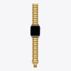 Made exclusively for your Apple Watch®, the Miller band is inspired by the iconic logo collection in gold-tone stainless steel. Designed to fit comfortably on your wrist, it is perfect for everyday wear. To attach, push the quick-release button on the back of the watch to slide out and replace the existing band. Adjustable Gold Watch Band With Solid Link Construction, Modern Adjustable Watch Bands With Polished Finish, Adjustable Yellow Gold Watch Band With Bracelet Strap, Adjustable Yellow Gold Bracelet Strap Watch Band, Adjustable Yellow Gold Bracelet Watch Band, Timeless Gold Bracelet Strap Apple Watch Band, Timeless Gold Watch Bands With Bracelet Strap, Classic Adjustable Gold Apple Watch Band, Modern Gold Apple Watch Band With Bracelet Strap