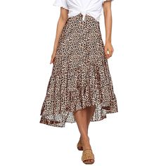 Leopard Ruffle Detail Irregual Hem Maxi Skirt Long Khaki Skirt, Leather Skirt Long, Plus Size Pencil Skirt, Y2k Mini Skirt, Womens Pleated Skirt, Buy Skirts, Knee Length Skirt Pencil, Skirt High Waist, Trendy Skirts