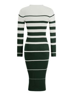 Transform your fall wardrobe with our On the Boardwalk Striped Midi Sweater Dress! This playful and quirky dress features a vibrant green color and eye-catching stripes for a fun, carefree look. Perfect for a day out on the boardwalk or a cozy night in. Size Guide: Model is 5’8” tall, and has a 33.5” bust, 26.4” waist, & 35.6” hips. She is wearing a S / US 4 / AU 8. This sweater dress is true to size. Material: 100% Viscose. Feature: High crew neckline. Long sleeves. Bodycon fit. Sweater materia Trendy Green Knee-length Midi Dress, Casual Striped Midi Dress For Fall, Trendy Striped Dresses For Fall, Trendy Striped Long Sleeve Dress, Trendy Striped Fall Dresses, Trendy Long Sleeve Striped Dress, Trendy Green Fall Dress, Casual Green Midi Dress For Winter, Striped Long Sleeve Dress For Fall