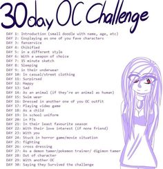 the 30 day oc challenge is shown with an image of a woman's face