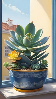 a potted plant sitting on top of a window sill