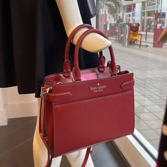 Kate Spade Staci Medium Satchel Red Currant Product Details 8.62"H X 10.87"W X 5"D Handle Drop: 5.5" Strap Drop: 22" Saffiano Metal Pinmount Logo Two Way Spade Jacquard Lining Interior: Front Slip & Back Zip Pockets Exterior: Front & Back Slip Pockets Drop In Top Zip Closure Dust Bag Not Included Imported Style No. Wkru6951 Ksny Editor's Notes We Love How Classic And Feminine Our Satchels Are. You'll Love How Much Space We've Designed Into Each Of Ours. Choosing Which Color To Get Will Be Your H Fake Kate Spade Handbags, Kate Spade Red Bag, Kate Spade Staci, Fancy Stuff, Space Bags, Luxury Bags Collection, Red Currant, Red Wallet, Elegant Bags