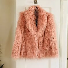 Ooak. Brand New Handmade Faux Fur Coat With Collar And Brocade Lining Made By Me. Secret Pocket Perfect For A Phone. Hook And Eye Closure. Mid Length. Sits Slightly Below Hips. Fits: Size 4-6 (Not Stretchy) Bust: 34”-36” C-D Pink Faux Fur Outerwear With Fur Trim, Pink Faux Fur Lined Spring Outerwear, Pink Faux Fur Outerwear For Fall, Pink Spring Outerwear With Faux Fur Lining, Pink Spring Outerwear With Faux Fur Trim, Chic Pink Fur Coat For Fall, Secret Pocket, Faux Fur Coat, Made By Me