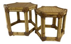 two small tables made out of bamboo sticks