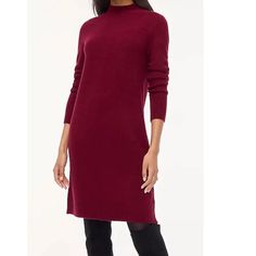 Long Sleeves. Mockneck. 55% Acrylic, 35% Polyamide, 7% Wool, 3% Elastane. Soft, Stretchy Knit. Armpit-To-Armpit: 18 In. Length: 36.5 In. Crew Neck Dresses For Fall Layering, Fall Layering Dresses With Crew Neck, Red High Neck Winter Dress, Red High Neck Dress For Winter, Floral Print Sundress, Metallic Gold Dress, Dress Painting, Linen Shift Dress, Black Slip Dress