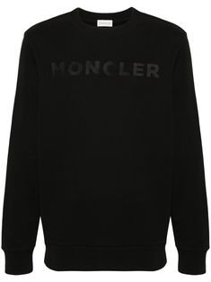 black cotton jersey texture tonal design ribbed crew neck tonal embroidered logo to the front long sleeves logo patch at the sleeve ribbed cuffs and hem authenticity QR code French terry lining pull-on style Luxury Cotton Sweater With Ribbed Cuffs, Classic Logo Crew Neck Sweatshirt, Classic Logo Sweatshirt Crew Neck, Classic Crew Neck Logo Sweatshirt, Luxury Crew Neck Sweater With Logo Detail, Luxury Long Sleeve Sweater With Logo Print, Luxury Cotton Sweatshirt With Embroidered Logo, Luxury Logo Detail Sweatshirt For Winter, Luxury Logo Detailed Crew Neck Sweatshirt