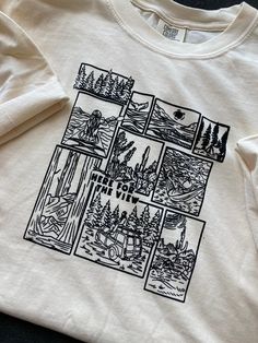 This Shirt is on preorder. and will take some time to ship! about 4 days to ship.  This T-shirt is perfect for Hikers, adventures, nature lovers. and anyone who just loves the great outdoors! It is made on procreate then reproduced through screen printing then washed.  Made with 100% combed and ring-spun cotton. The shirts are very lightweight and extremely soft. (Brand of shirt, Comfort Colors )  Washing instructions: + Washing inside out is recommended + Hand wash cold or machine wash cold with like color on gentle cycle + Hang dry or tumble dry low on gentle cycle ** Please refer to the sizing chart before ordering to ensure the correct fit! **  I hope my products encourage you to get outside and explore the beautiful around you! If you have any questions about my designs, Shirts, or th Different Tshirt Designs, Layered Vinyl Shirts, Simple Graphic T-shirt Design, Print Design On Clothes, Hand Drawn T-shirt Design, Medical T Shirt Designs, Fun Tshirt Ideas, Ideas For Shirts Design, Retro Tee Shirts