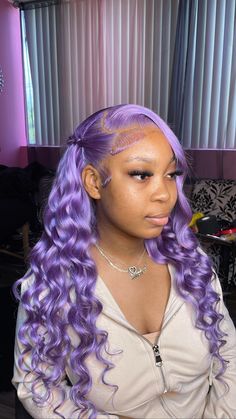 3 business days processing , 5-8 business days shipping. full frontal wig transparent lace 14"-30" - 180% Density 32"-40"- 200% Density size M cap (22.5 in) If you'd like a different curly texture besides the ones listed, put deep wave as the texture put the texture in the notes in checkout. Purple Wig On Dark Skin, Deep Wave Wig Black Women, Lavender Wigs For Black Women, Colored Wig Ideas, Purple Wig Install, Lavender Lace Front Wig, Closure Wig Hairstyles, Lavender Wig, Purple Hairstyles